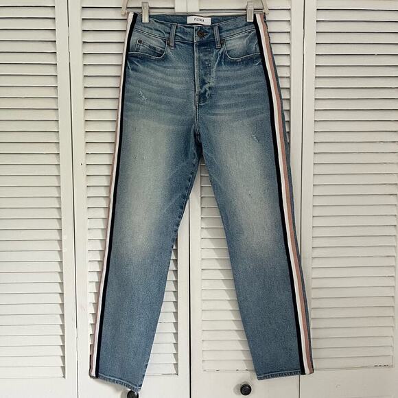 Pistola Nico Half Court Metallic Side Stripe Distressed Mom Jeans Blue Womens 27 - Picture 3 of 8